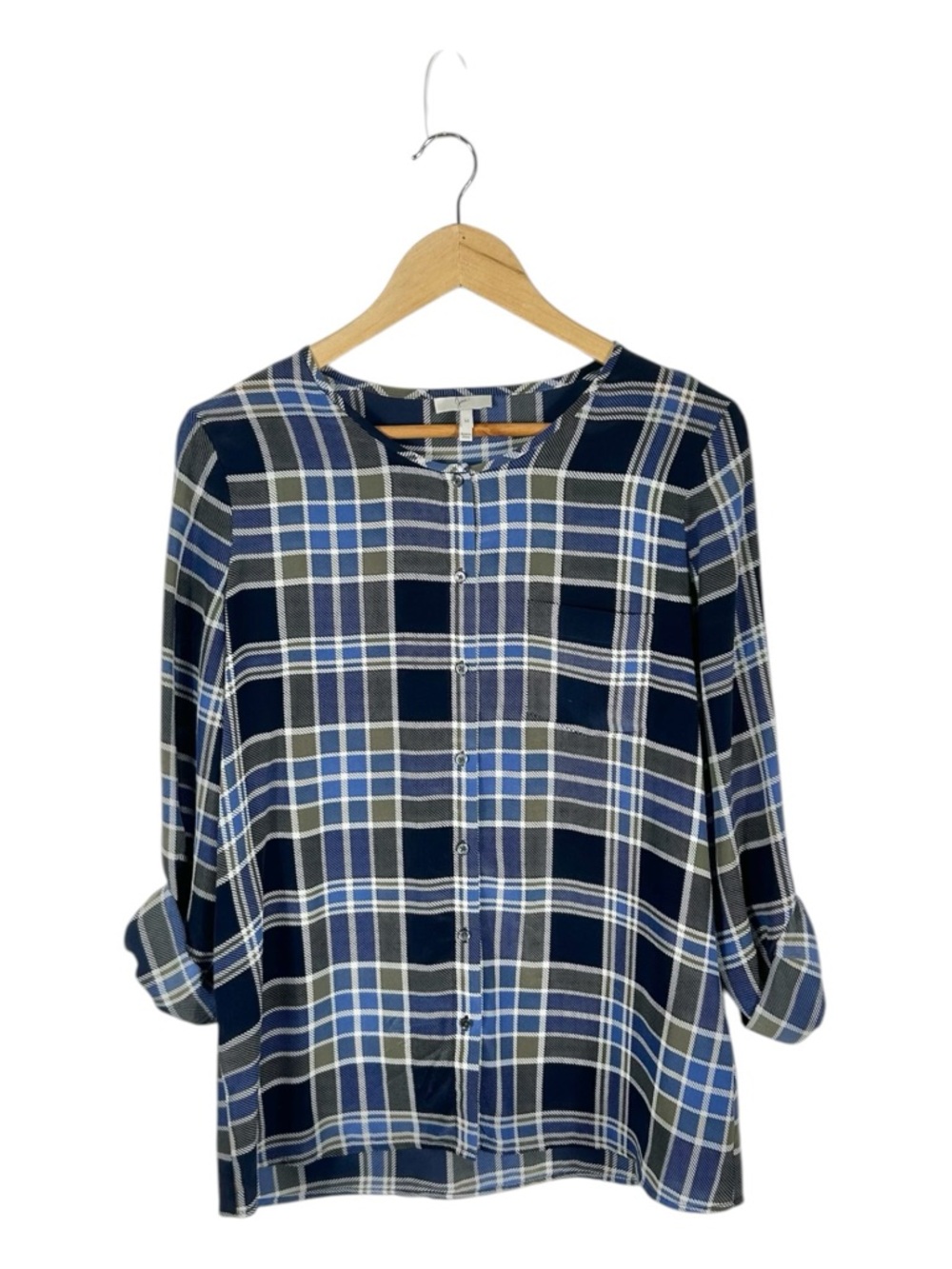 Joie Nepal Blue‎ Silk Plaid Button Down Blouse Size Medium